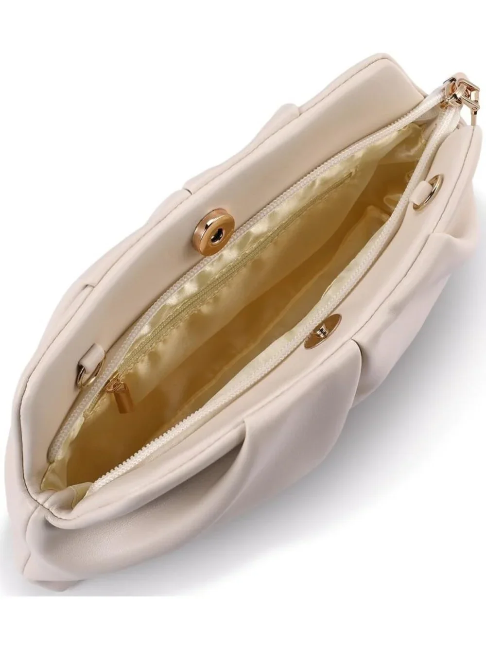 Women's Cream Pleated Pu Clutch Purse For Dressy With Chain Formal Handbag